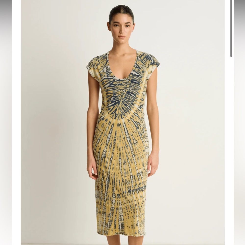 Raquel Allegra Yellow and Black Tie-Dye Midi Dress